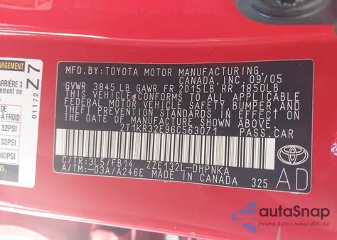 2006 Toyota Matrix Xr из США, поврежденный, VIN 2T1KR32E96C563071